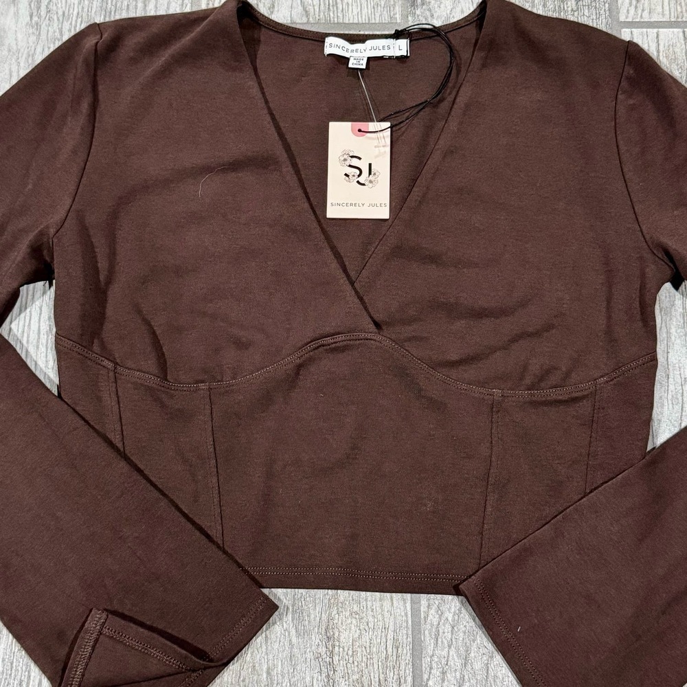 Sincerely‎ Jules Cropped Crossover Front Pullover Blouse, Sie Large New W/Tags